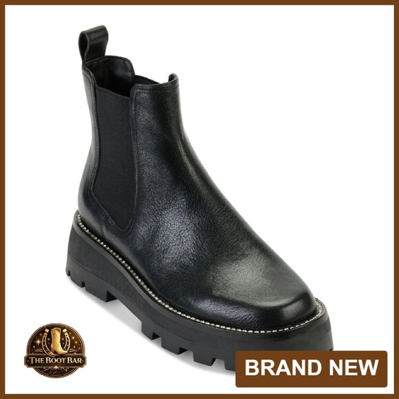 Leather Lug-Sole Chelsea Boots Slip-On Ankle Booties Size 7